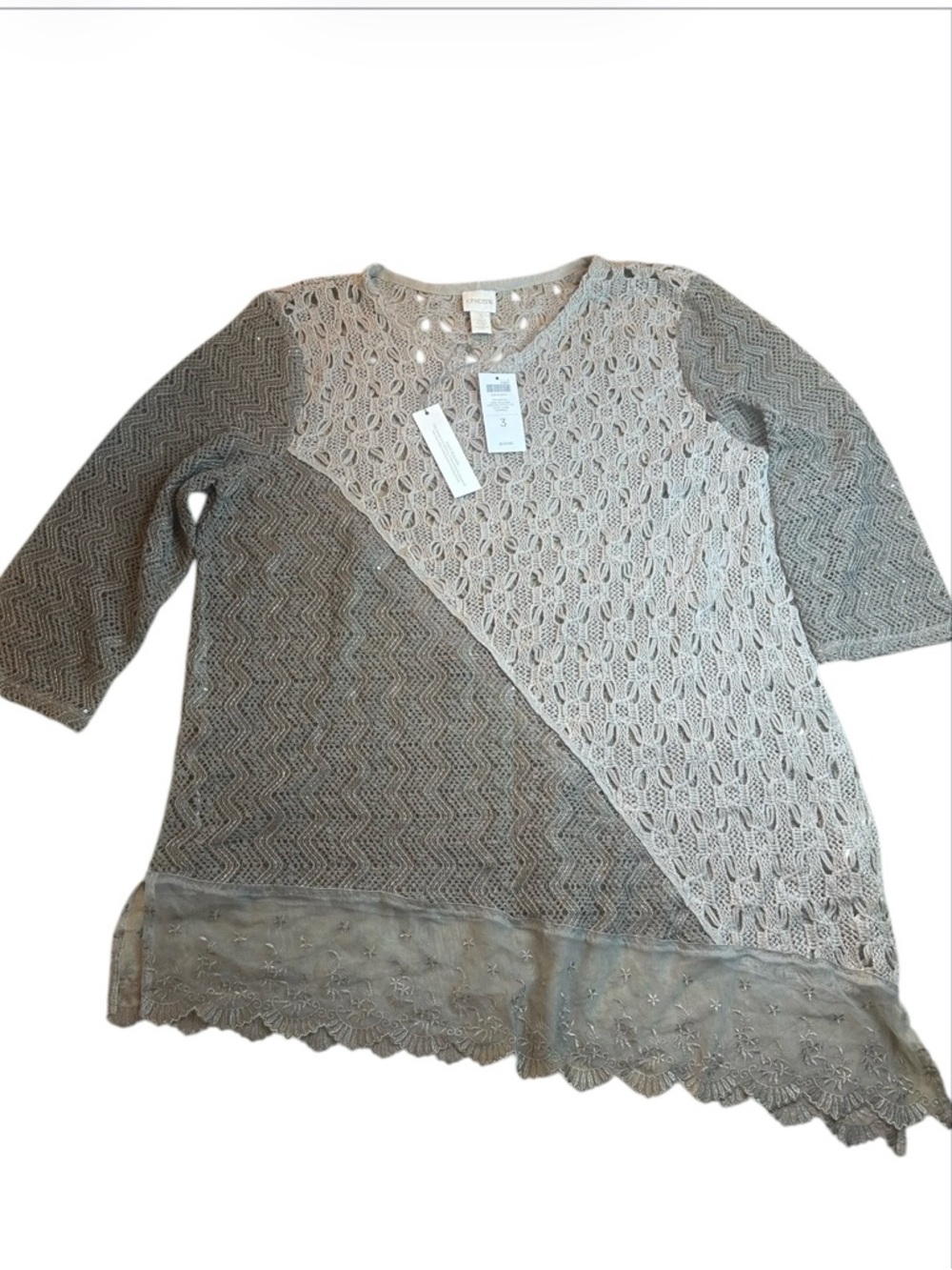 Chico's Nora Sweater Top Texture Mix Pullover Asymmetrical Hem Size 3 (XL) NWT